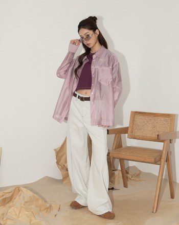 A｜涼感緞光後綁帶透膚襯衫(兩色)