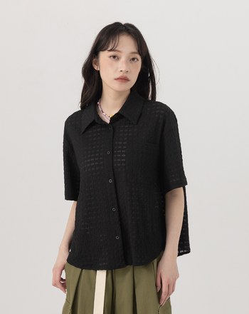 ➤緹織網格透氣短袖襯衫(兩色)