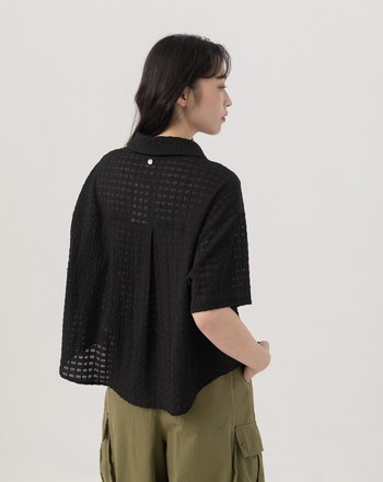 ➤緹織網格透氣短袖襯衫(兩色)