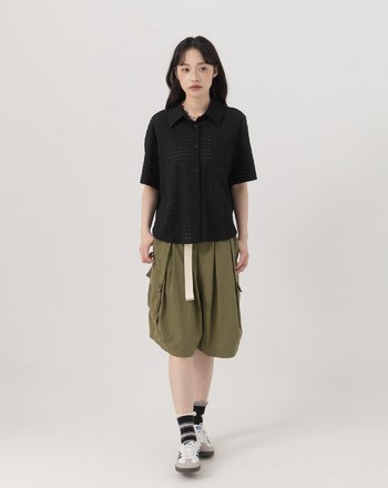 ➤緹織網格透氣短袖襯衫(兩色)
