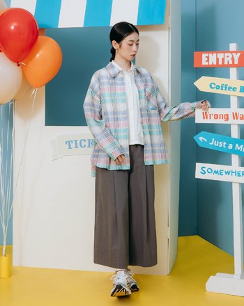 ➤撞色格紋寬鬆遮陽襯衫(兩色)