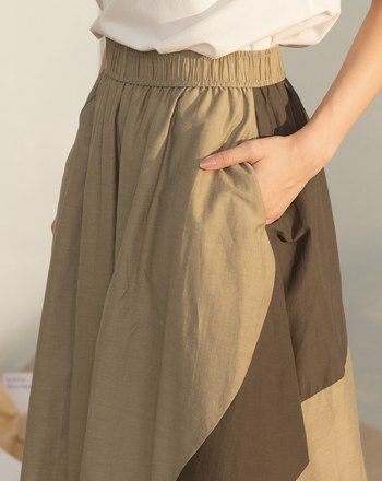 輕盈透氣配色花苞長裙(兩色)