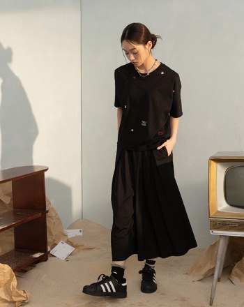 抗皺打褶鬆緊8分褲裙(兩色)