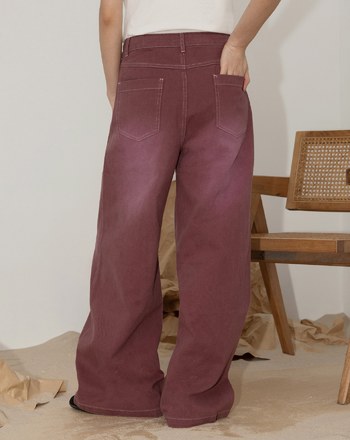 A｜反穿感水洗刷色直筒牛仔寬褲(兩色)