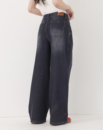 ◢3.0 零著感Q彈打褶牛仔寬褲(煙灰藍)