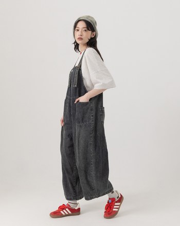 ➤個性水洗鬆弛感吊帶褲(兩色)