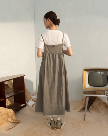 涼感天絲兩件式可調肩帶洋裝(兩色)