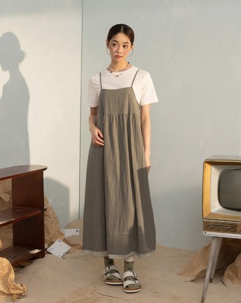 涼感天絲兩件式可調肩帶洋裝(兩色)