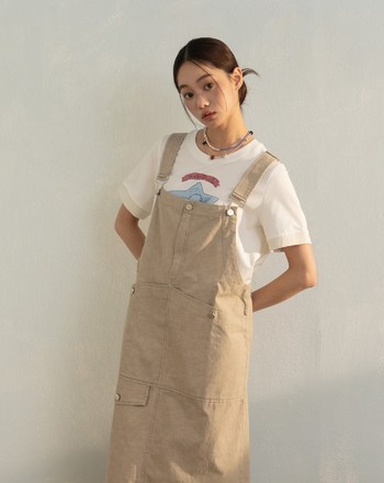 雲霧染壓線剪裁工裝吊帶裙(兩色)