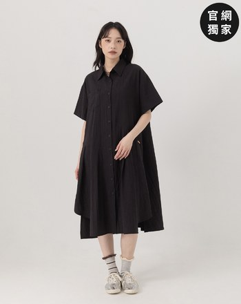 ➤細條紋不對稱打褶涼感襯衫洋裝(兩色)