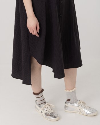 ➤細條紋不對稱打褶涼感襯衫洋裝(兩色)