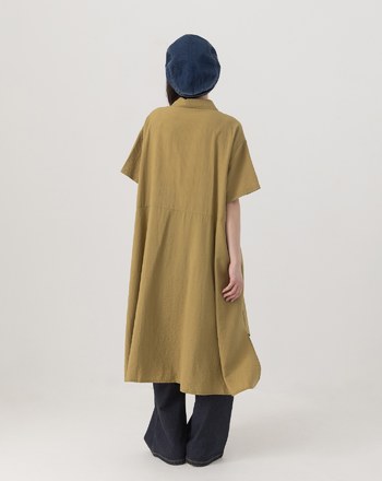 ➤細條紋不對稱打褶涼感襯衫洋裝(兩色)