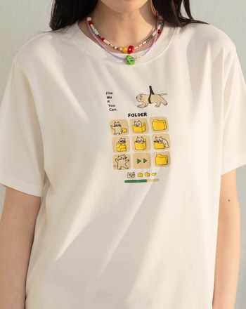貓咪歸檔印花合肩T恤(兩色)