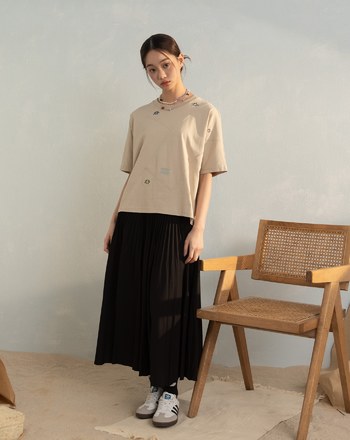 任意門繡花連袖涼感T恤(兩色)