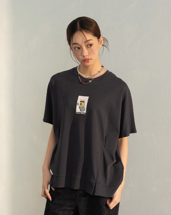 蹲蹲小確幸抓褶連袖T恤(兩色)