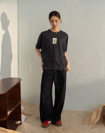 蹲蹲小確幸抓褶連袖T恤(兩色)