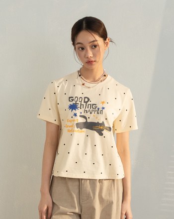 放鬆黑貓點點涼感T恤(兩色)