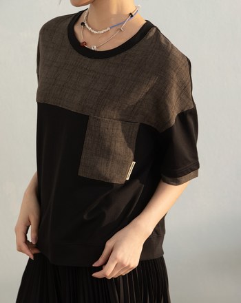 異材質拼接口袋造型涼感T恤(兩色)