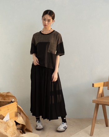 異材質拼接口袋造型涼感T恤(兩色)