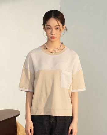 異材質拼接口袋造型涼感T恤(兩色)