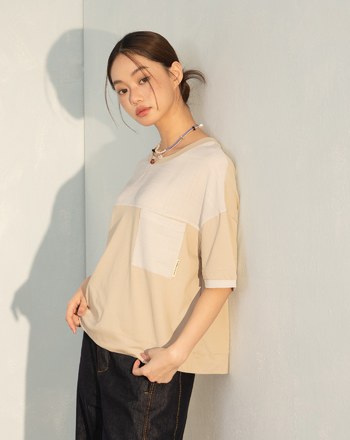 異材質拼接口袋造型涼感T恤(兩色)