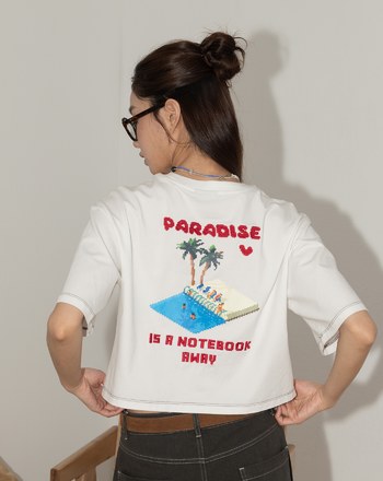 A｜筆記隨想天堂印花涼感短版T恤(兩色)