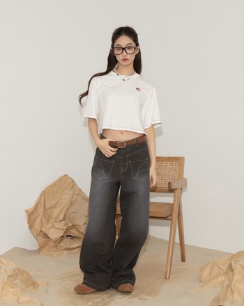 A｜筆記隨想天堂印花涼感短版T恤(兩色)