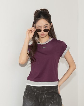 A｜袖口捲邊假兩件合身涼感T恤(兩色)