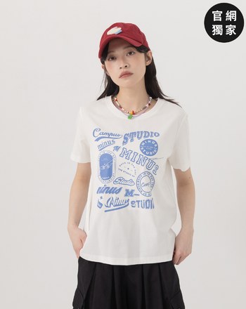 ➤學院風標章印花涼感T恤(三色)
