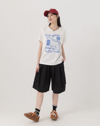 ➤學院風標章印花涼感T恤(三色)