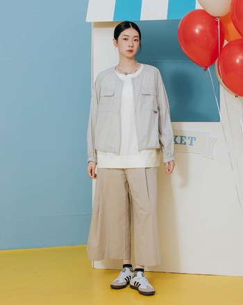 ➤gozo配色繡花小蓬袖涼感寬版T恤(兩色)