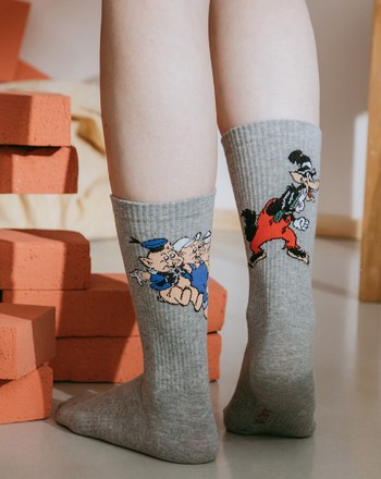 迪士尼系列 三隻小豬&大野狼緹織長襪(兩色)