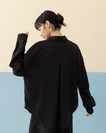 ➤│好事計劃│愛不偏心絲滑抗皺長袖襯衫(黑色)