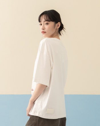 ➤│好事計劃│無限連心柔膚落肩T恤(米白)