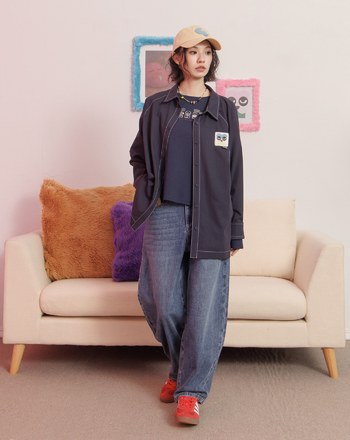 毛毛小臉撞色壓線長袖襯衫(兩色)