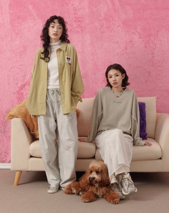 毛毛小臉撞色壓線長袖襯衫(兩色)