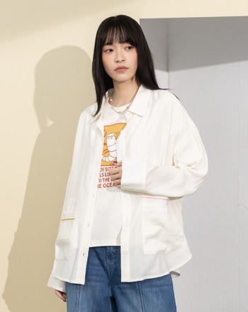 撞色滾邊造型口袋長袖襯衫(兩色)