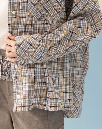 波浪下擺格紋寬鬆襯衫(兩色)