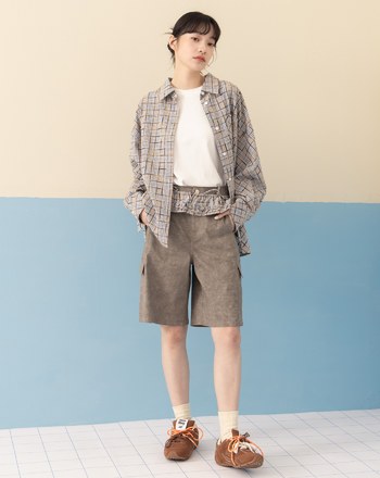 波浪下擺格紋寬鬆襯衫(兩色)