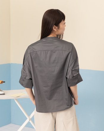 法式翻袖半開襟短袖襯衫(兩色)