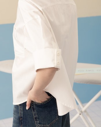 法式翻袖半開襟短袖襯衫(兩色)