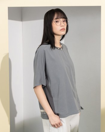 GETAWAY毛巾繡剪接連袖T恤(兩色)