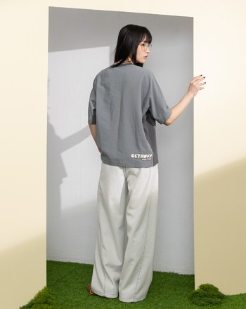 GETAWAY毛巾繡剪接連袖T恤(兩色)