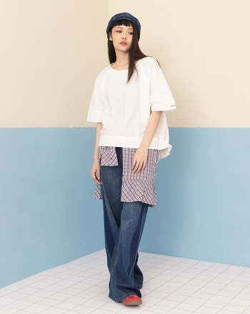 微皺感弧形口袋抽繩造型上衣(兩色)