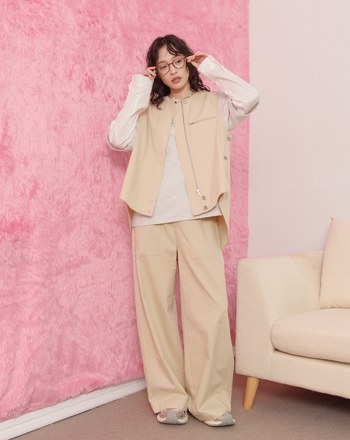 天絲斜邊釦造型工裝背心(兩色)