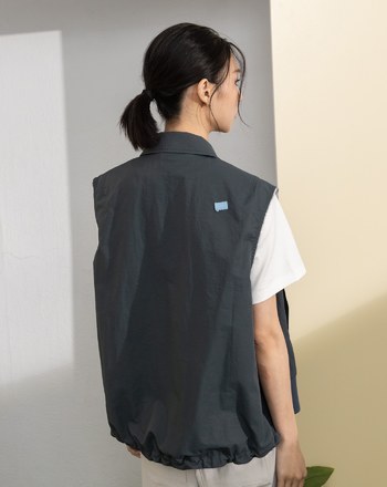 透氣防曬格紋滾邊下擺抽繩背心(兩色)