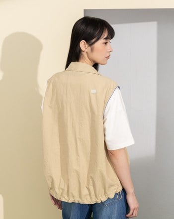 透氣防曬格紋滾邊下擺抽繩背心(兩色)