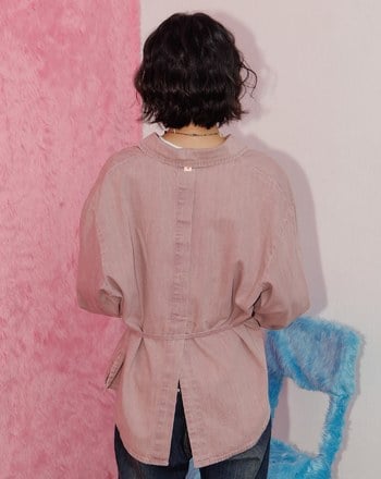 A｜彩色水洗牛仔開衩綁帶襯衫(兩色)