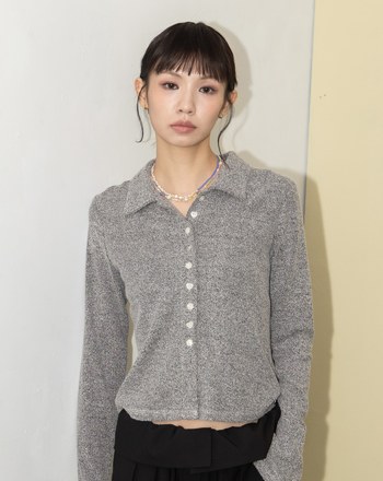 A｜貝釦彩點針織合身開襟上衣(兩色)