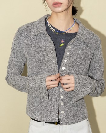 A｜貝釦彩點針織合身開襟上衣(兩色)